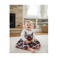 Defne 2 Serisi Kız Çocuk Ekose Elbise – Pamuklu Fırfırlı Yaka Bebek Elbisesi 9-24 Ay