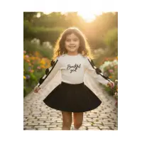 Suna Kız Çocuk Fiyonk Detaylı Uzun Kollu Ribana Bluz ve Piliseli Etek Takımı 2-5 Yaş