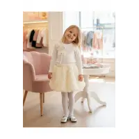 Ayla I Tüllü Etekli Özel Tasarım Gül Detaylı Kız Çocuk Kombini- 2/3/4/5 Yaş