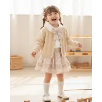 İdil Kız Çocuk Çiçek Desenli Etekli Takım - Fiyonk Fular Detaylı Gömlek ve Örgü Hırka 3lü Set