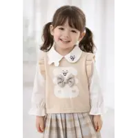 Lusa Bunny Kız Çocuk Triko Süveterli Gömlek ve Pileli Etek 3lü Kombin