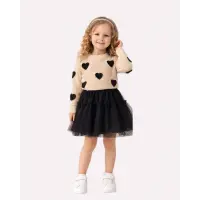 Liya Kalp Detaylı Triko Kazak & Tül Etek Kız Çocuk 2li Takım
