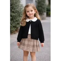 Ece I Triko Hırka, Gömlek ve Etek Görünümlü Şort 3lü Kombin I 2-5 Yaş