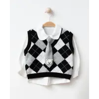 Kız Çocuk Baklava Desenli Triko Yelek – 3 Renk – 2-5 Yaş