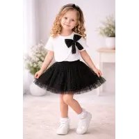 Liora Fiyonk Detaylı Tişört ve Tütü Etekli Kız Çocuk İkili Kombin 4206