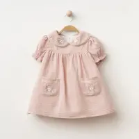 Çiçek Nakışlı Müslin Kız Bebe Elbise