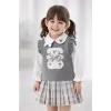 Lusa Bunny Kız Çocuk Triko Süveterli Gömlek ve Pileli Etek 3lü Kombin