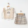 Lusa Bunny Kız Çocuk Triko Süveterli Gömlek ve Pileli Etek 3lü Kombin