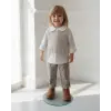 Kız Çocuk Çiçek İşlemeli Örgü Yelekli Pantolonlu 3’lü Takım - Kahverengi Ekose Desenli Premium Set