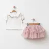 Alina Nakışlı Yaka Tişört Tüllü Etek Kız Çocuk 2’li Takım 4220