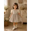 Kız Çocuk ve Bebe Vintage Ekoseli %100 Pamuklu Dantel Yakalı Elbise