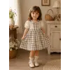 Kız Çocuk ve Bebe Vintage Ekoseli %100 Pamuklu Dantel Yakalı Elbise