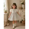 Kız Çocuk ve Bebe Vintage Ekoseli %100 Pamuklu Dantel Yakalı Elbise