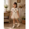 Kız Çocuk Papatia Çiçek Nakışlı Şortlu Takım Pamuklu Yazlık 2’li Kombin