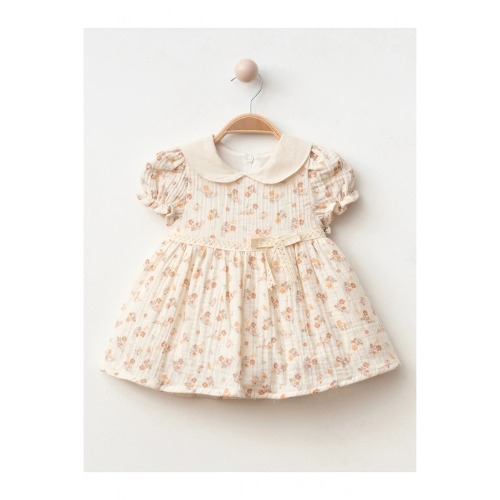 Yaka Detaylı Çiçekli Kız Bebe Elbise