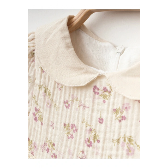 Yaka Detaylı Çiçekli Kız Bebe Elbise