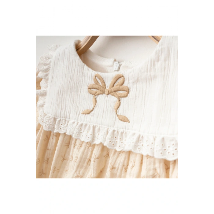 Fiyonk Desenli Kız Bebe Elbise