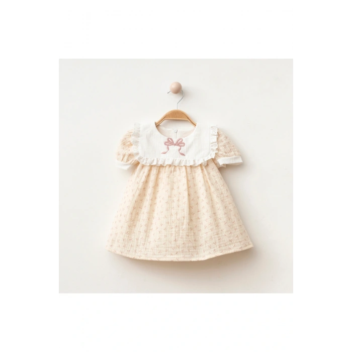 Fiyonk Desenli Kız Bebe Elbise