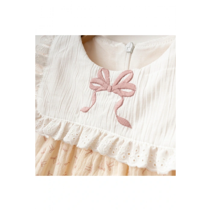 Fiyonk Desenli Kız Bebe Elbise