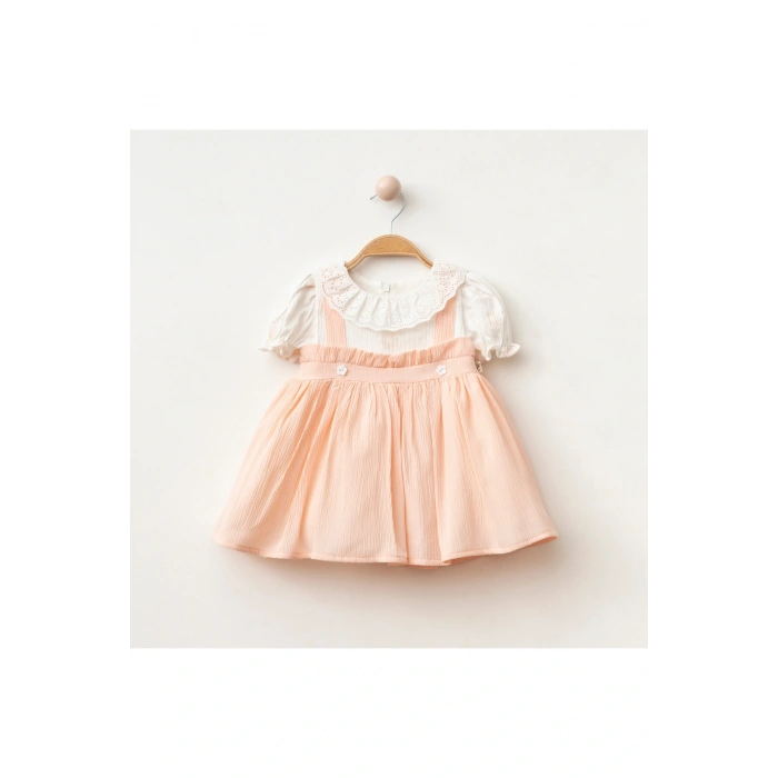 Papatya İşlemeli Düğmeli Kız Bebe Elbise