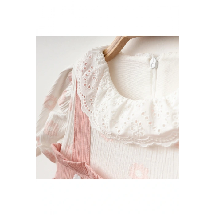 Papatya İşlemeli Düğmeli Kız Bebe Elbise