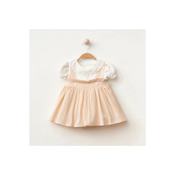 Papatya İşlemeli Düğmeli Kız Bebe Elbise