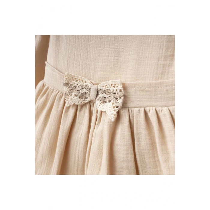 Asena Kız Bebek Dantel Elbise - Uzun Kollu %100 Pamuk Görünümlü Muslin, 9/12/18/24 Ay