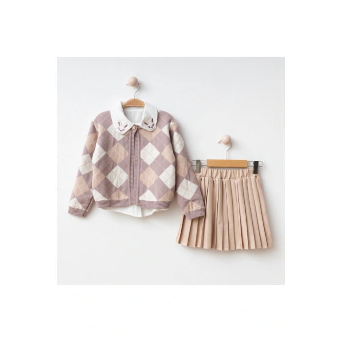 My Lusa Baby Maral Kız Çocuk Triko Ceketli Pile Etek Takım - 2-5 Yaş (Kahve / Lila / Siyah)