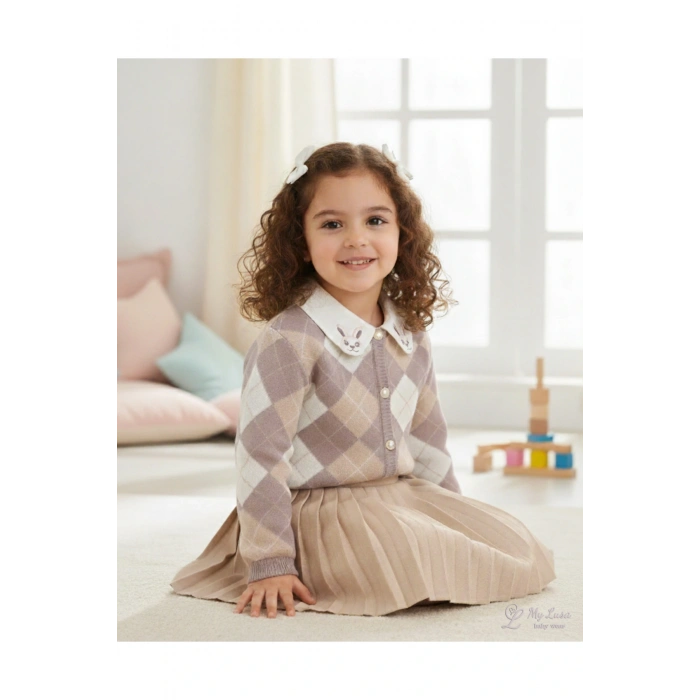 My Lusa Baby Maral Kız Çocuk Triko Ceketli Pile Etek Takım - 2-5 Yaş (Kahve / Lila / Siyah)