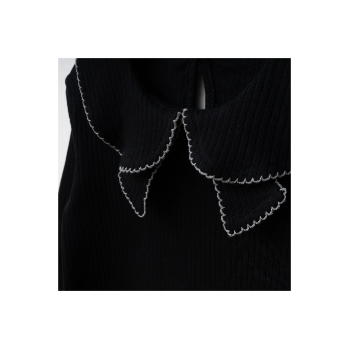 Aybüke | Bebek Yaka Fitilli Kumaş Uzun Kollu Üst ve Ekose Düğmeli Şort Etek Takım - 2/3/4/5 Yaş