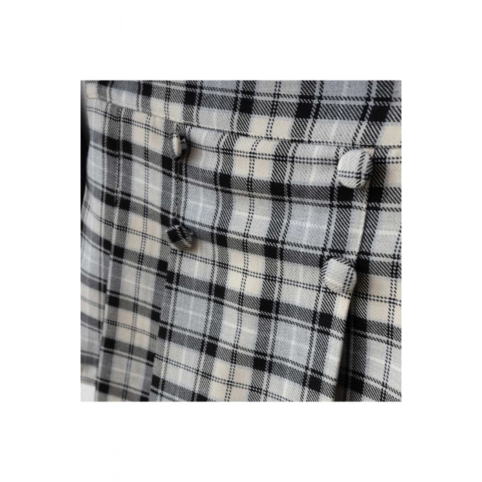 Aybüke | Bebek Yaka Fitilli Kumaş Uzun Kollu Üst ve Ekose Düğmeli Şort Etek Takım - 2/3/4/5 Yaş