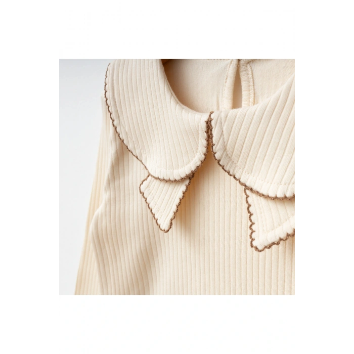 Aybüke | Bebek Yaka Fitilli Kumaş Uzun Kollu Üst ve Ekose Düğmeli Şort Etek Takım - 2/3/4/5 Yaş