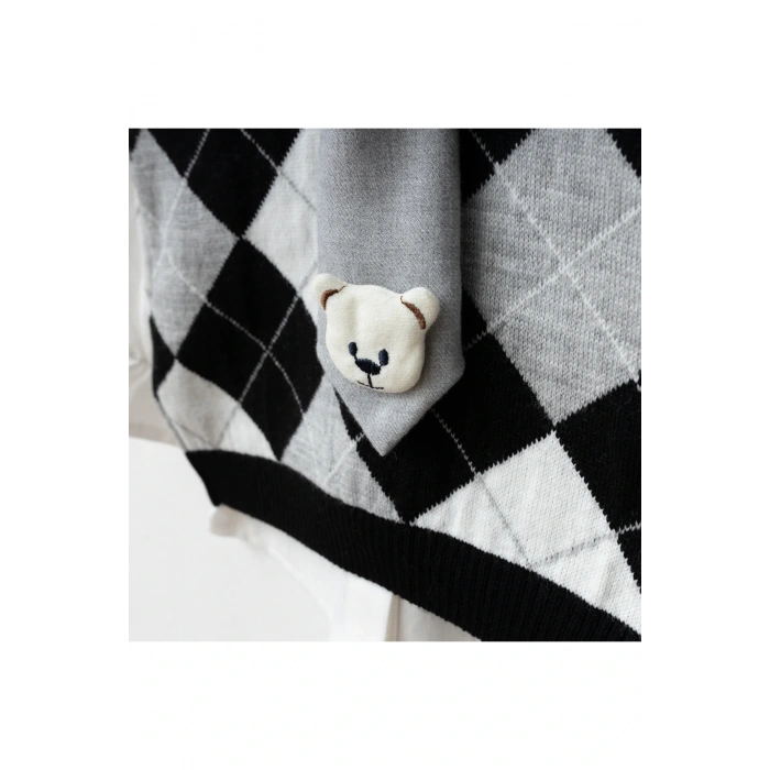 Beren | Kız Çocuk Triko Yelekli Şık Takım Gömlek& Kravat & Pileli Etek Seti Klasik Kombin 2-5 Yaş