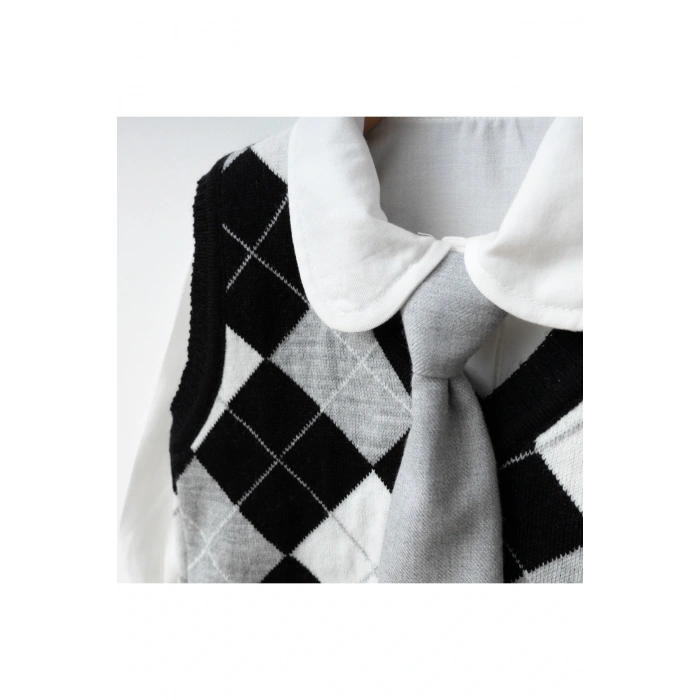 Beren | Kız Çocuk Triko Yelekli Şık Takım Gömlek& Kravat & Pileli Etek Seti Klasik Kombin 2-5 Yaş