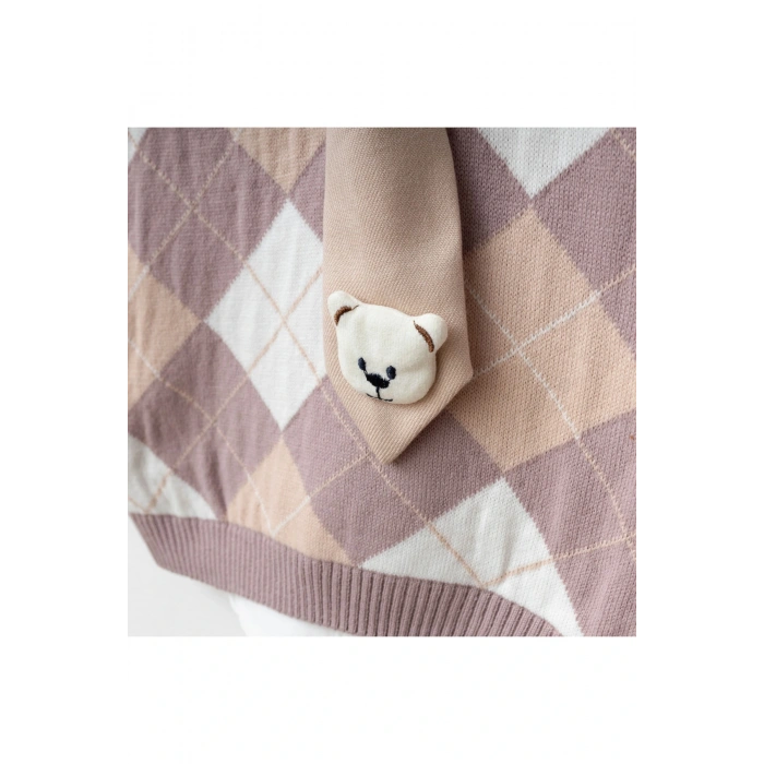 Beren | Kız Çocuk Triko Yelekli Şık Takım Gömlek& Kravat & Pileli Etek Seti Klasik Kombin 2-5 Yaş