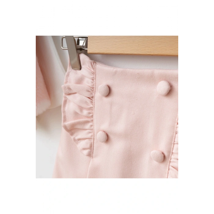 Banu Puantiyeli Fiyonklu Peluş Yelek & Triko ve Şort Takımı - (2-5 Yaş)