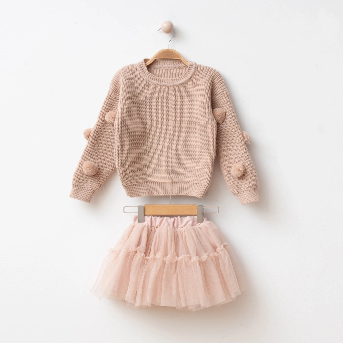 Nilay Triko Ponponlu Kazak & Tül Etek Kız Çocuk Takımı