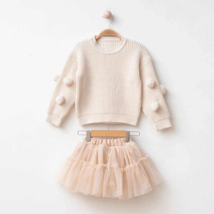 Nilay Triko Ponponlu Kazak & Tül Etek Kız Çocuk Takımı