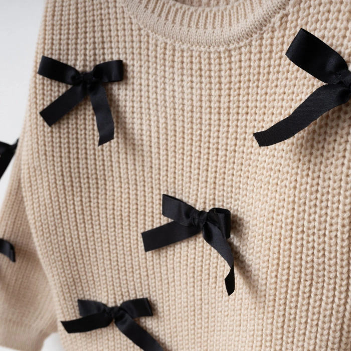 İlaya I Fiyonk Detaylı Kız Çocuk Triko ve Pileli Etek Kombin