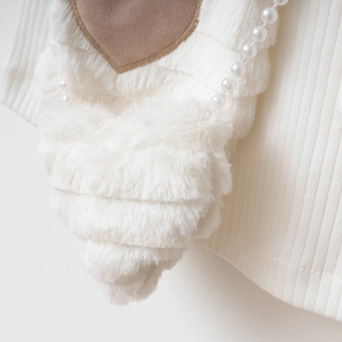 Kız Çocuk Pileli Etekli Kalp Detaylı Peluş Yelekli 4lü Kombin Takım - Premium Seri