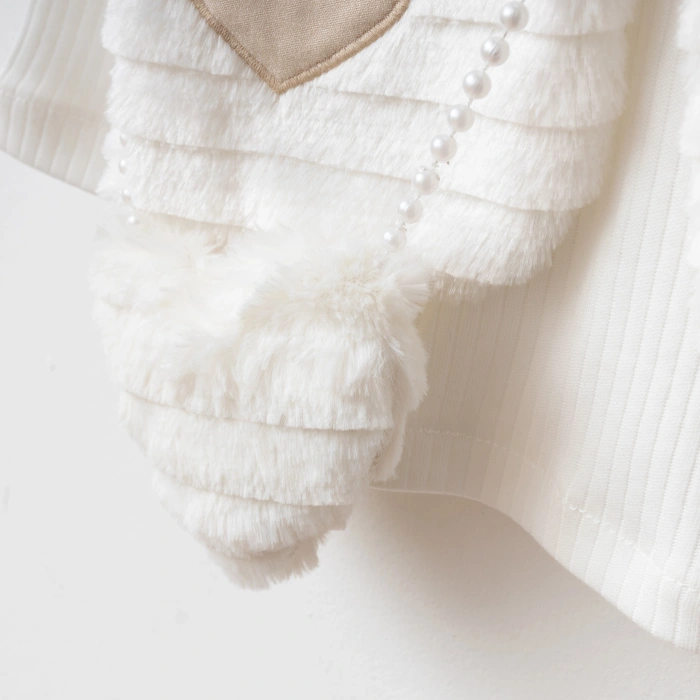 Kız Çocuk Pileli Etekli Kalp Detaylı Peluş Yelekli 4lü Kombin Takım - Premium Seri