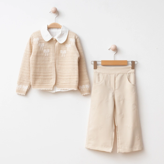 My Lusa Baby Özel Seri – Kurdele Nakış Detaylı Triko Hırka,Gömlek ve Geniş Kesim Pantolon 3lü Özel Kombin