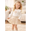 Tülin I Kız Çocuk Çiçek Nakışlı Fırfırlı Bluz Etek 2’li Takım