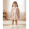 İdil Kız Çocuk Çiçek Desenli Etekli Takım - Fiyonk Fular Detaylı Gömlek ve Örgü Hırka 3lü Set