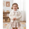 İdil Kız Çocuk Çiçek Desenli Etekli Takım - Fiyonk Fular Detaylı Gömlek ve Örgü Hırka 3lü Set
