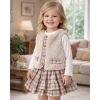 Elisa Kız Çocuk Ekose Etekli ,Penyeli,Peluş Yelek Takım