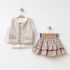Elisa Kız Çocuk Ekose Etekli ,Penyeli,Peluş Yelek Takım
