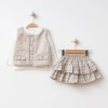 Elisa Kız Çocuk Ekose Etekli ,Penyeli,Peluş Yelek Takım