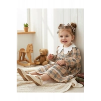 Arin Kız Bebek Kareli Dantelli Elbise Bej 9-24 Ay