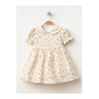 Yaka Detaylı Çiçekli Kız Bebe Elbise